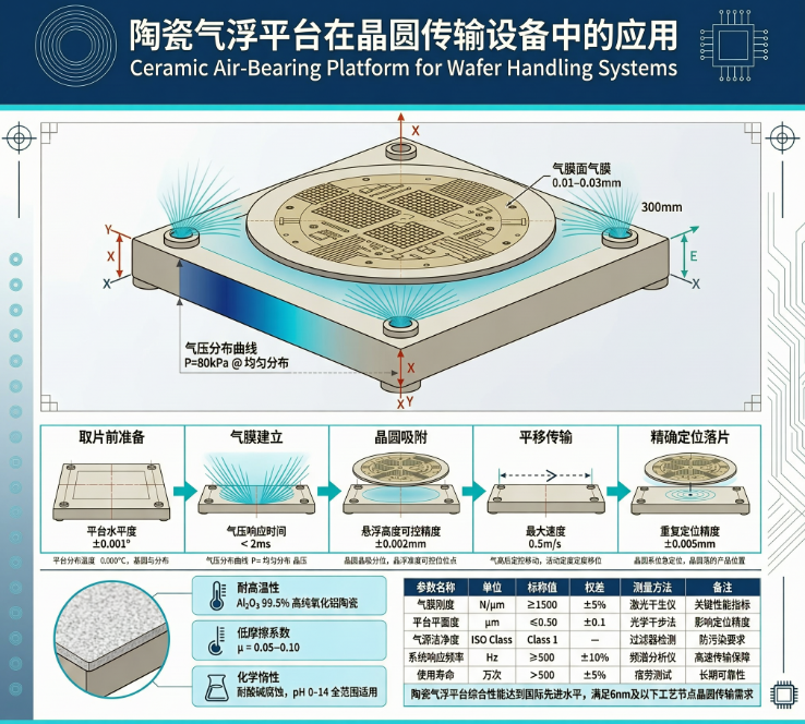 陶瓷气浮平台在晶圆传输设备中的应用示意图